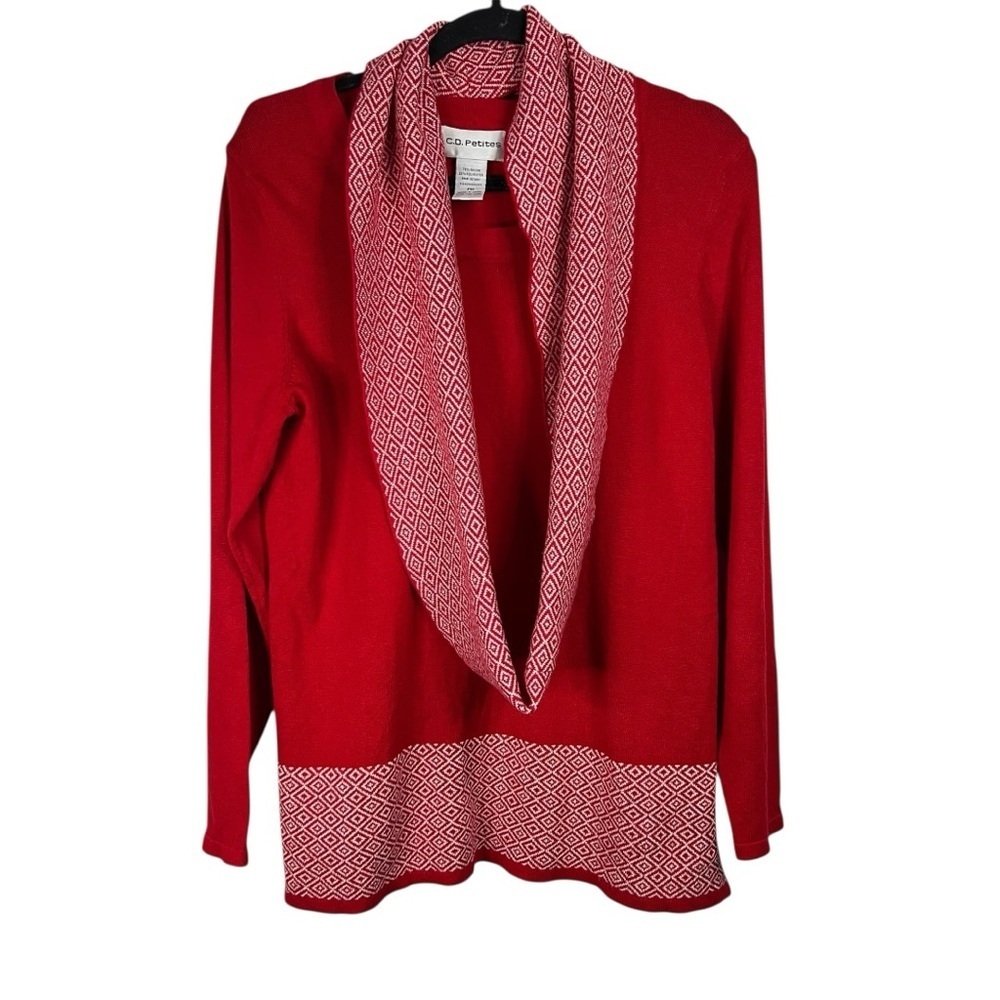 C.D. Petites Women's red & white top/with attachable scarf - Size Petite Medium